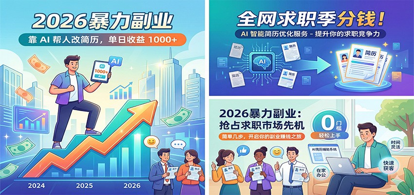 2026暴力副业：靠AI帮人改简历，单日收益1000+，全网求职季分钱-云途创业网