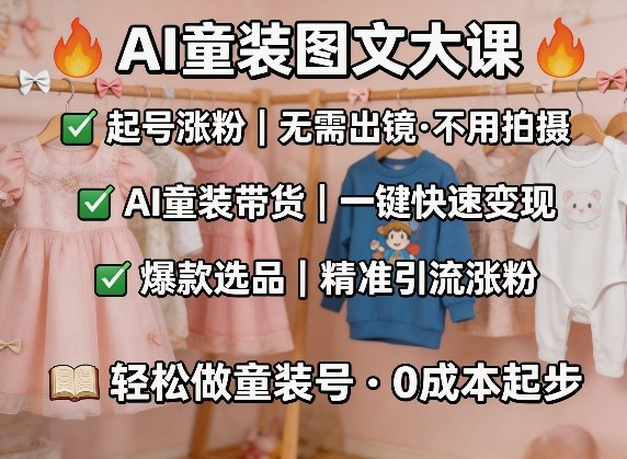 AI童装图文剪辑，某社群童装图文大课，起号涨粉、AI童装带货、爆款选品，无需出镜和拍摄-云途创业网