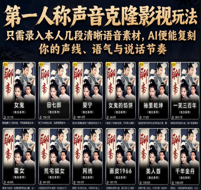 第一人称声音克隆影视玩法，只需录入本人几段清晰语音素材，AI便能复刻你的声线、语气与说话节奏-云途创业网