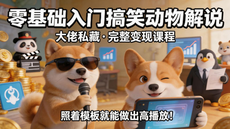 零基础入门搞笑动物解说,大佬私藏完整变现课程,照着模板就能做出高播放-云途创业网