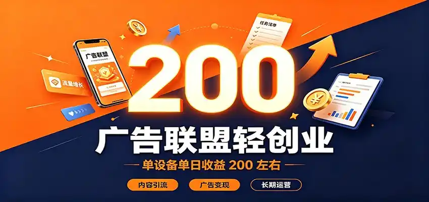 广告联盟轻创业,单设备单日收益200左右,内容引流广告变现长期运营-云途创业网
