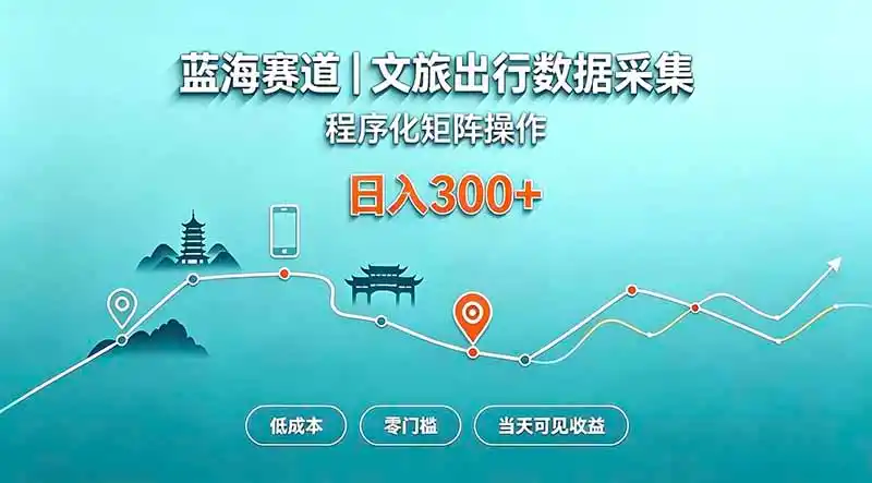 蓝海赛道 文旅出行数据采集 程序化矩阵操作 低成本 零门槛 当天可见收益 日入300+-云途创业网