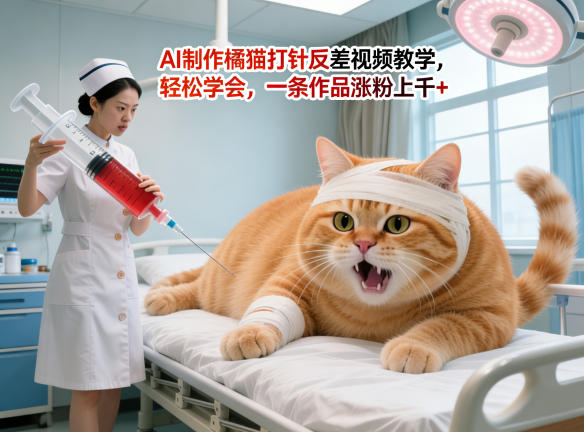 AI制作橘猫打针反差视频教学,轻松学会,一条作品涨粉上千+-云途创业网