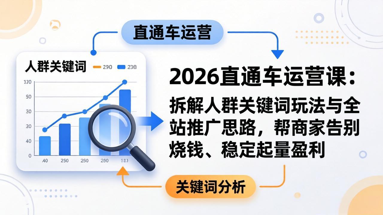 2026直通车运营课:拆解人群关键词玩法与全站推广思路,帮商家告别烧钱、稳定起量盈利-云途创业网