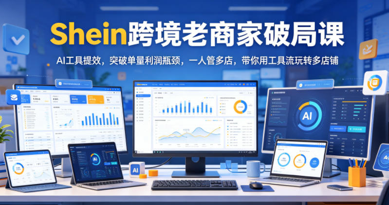 Shein跨境老商家破局课,AI工具提效,突破单量利润瓶颈,一人管多店,带你用工具流玩转多店铺-云途创业网
