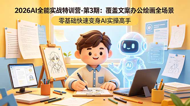 2026AI全能实战特训营-第3期：覆盖文案办公绘画全场景 零基础快速变身AI实操高手-云途创业网
