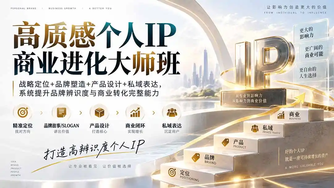 高质感个人IP商业进化大师班：战略定位+品牌塑造+产品设计+私域表达，系统提升品牌辨识度与商业转化完整能力-云途创业网