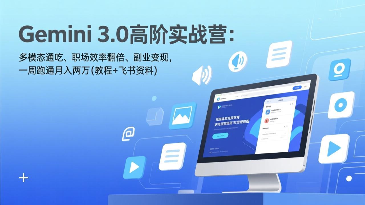 Gemini 3.0高阶实战营：多模态通吃、职场效率翻倍、副业变现，一周跑通月入两万(教程+飞书资料-云途创业网