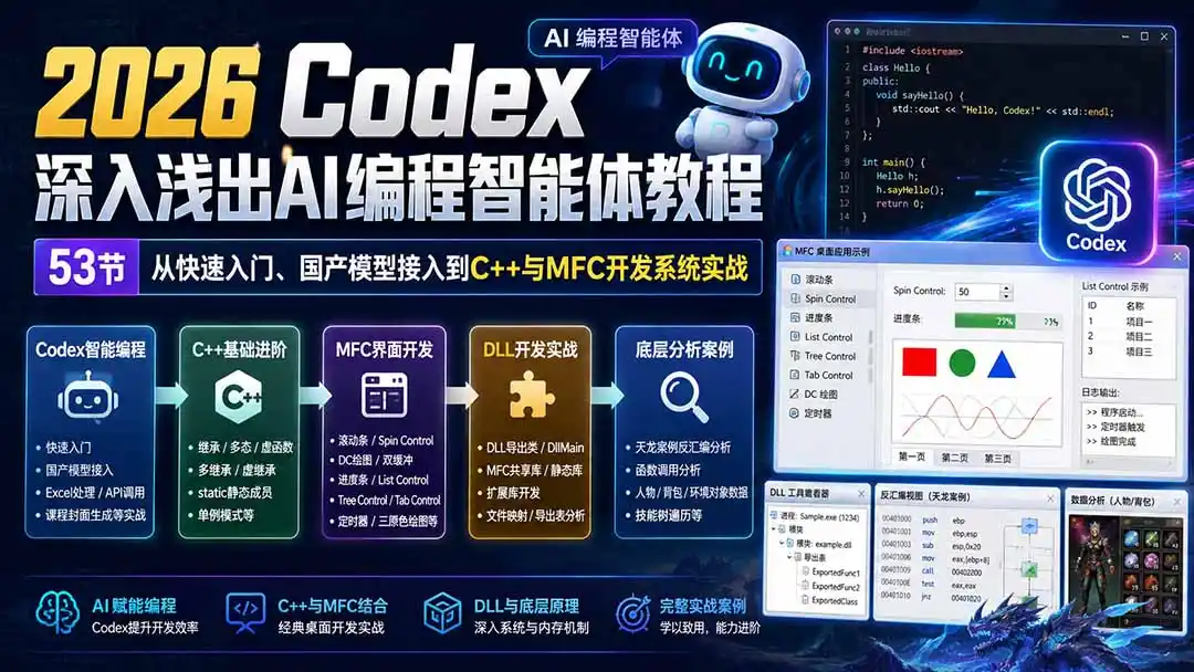 2026 Codex深入浅出AI编程智能体教程：53节从快速入门、国产模型接入到C++与MFC开发系统实战-云途创业网