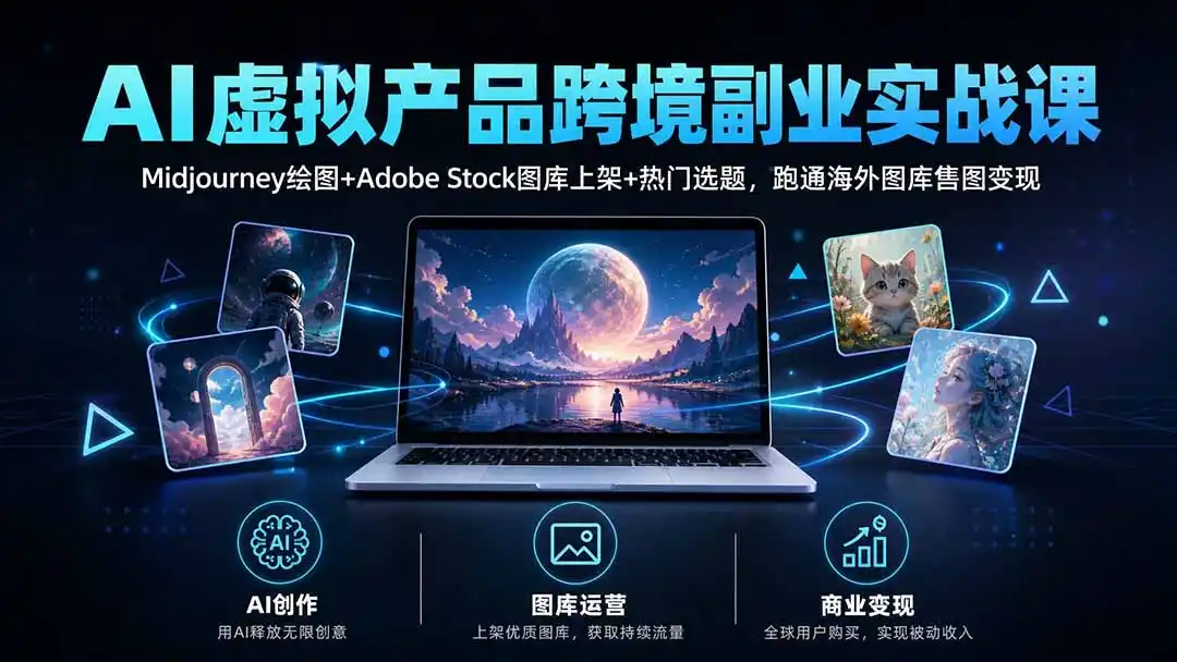 AI虚拟产品跨境副业实战课｜Midjourney绘图+Adobe Stock图库上架+热门选题，跑通海外图库售图变现-云途创业网