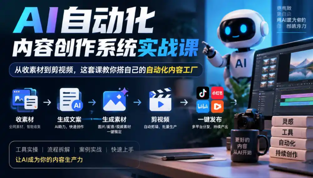AI自动化内容创作系统实战课，从收素材到剪视频，这套课教你搭自己的自动化内容工厂-云途创业网