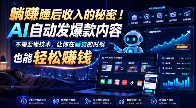 躺賺睡后收入的秘密！AI自动发爆款内容，不需要懂技术，让你在睡觉的时候也能轻松賺钱【原创双语字幕】-云途创业网
