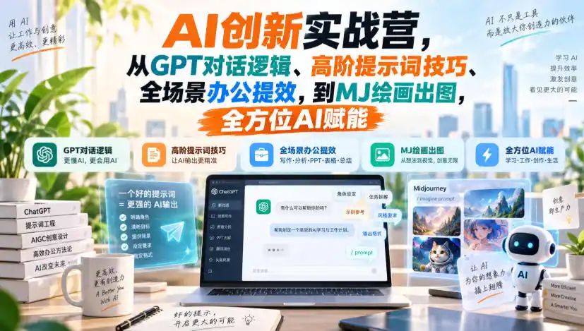 AI创新实战营，从GPT对话逻辑、高阶提示词技巧、全场景办公提效，到MJ绘画出图，全方位AI赋能-云途创业网