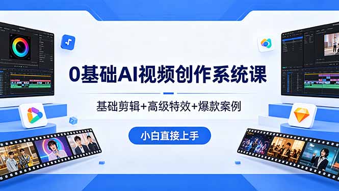 0基础AI视频创作系统课，基础剪辑+高级特效+爆款案例，小白直接上手-云途创业网