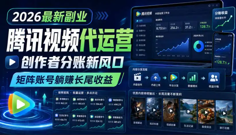 2026最新副业之腾讯视频代运营:创作者分账新风口,矩阵账号躺賺长尾收益【揭秘】-云途创业网