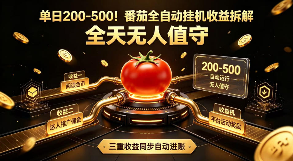 单日200-500!番茄全自动挂G收益拆解,全天无人值守,矩阵操作收益翻倍【揭秘】-云途创业网