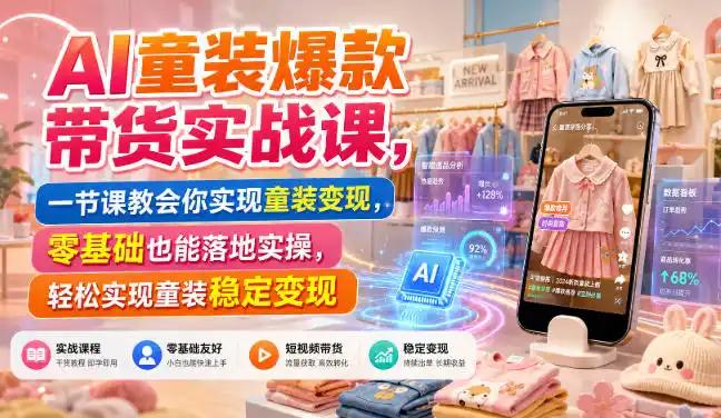 AI童装爆款带货实战课，一节课教会你实现童装变现，零基础也能落地实操-云途创业网