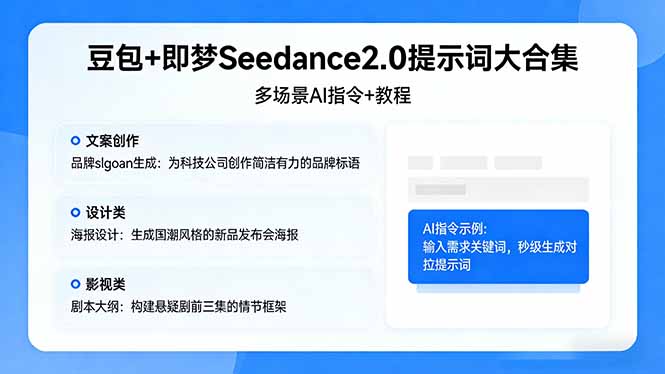 豆包+即梦Seedance2.0提示词大合集：多场景AI指令+教程，解锁文案、设计、影视高效创作-云途创业网