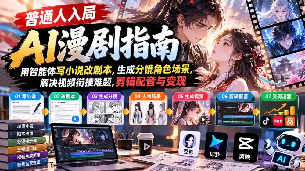【无水印】普通人入局AI漫剧指南：用智能体写小说改剧本，生成分镜角色场景，解决视频衔接难题，剪辑配音与变现-云途创业网
