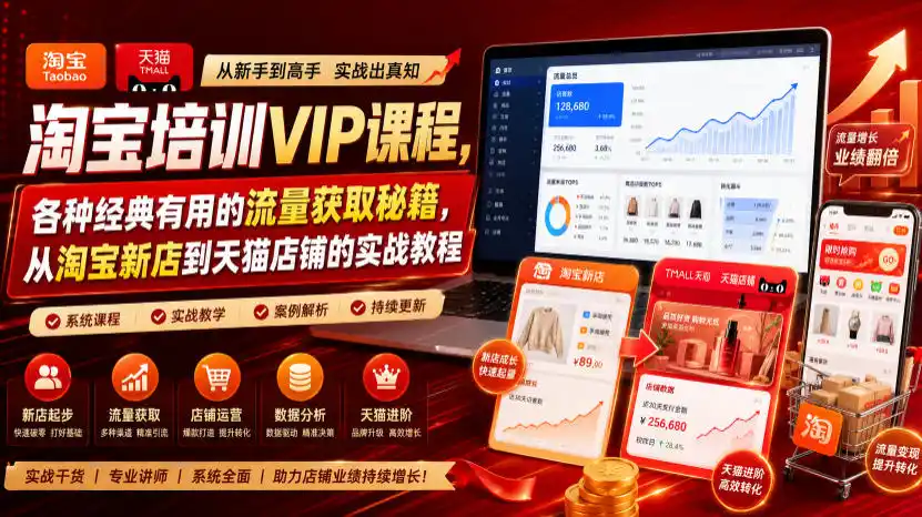 淘宝培训VIP课程，各种经典有用的流量获取秘籍，从淘宝新店到天猫店铺的实战教程(更新08月12日)-云途创业网
