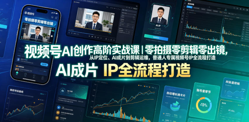 视频号AI创作高阶实战课|零拍摄零剪辑零出镜,从IP定位、AI成片到剪辑运维,普通人专属视频号IP全流程打造-云途创业网
