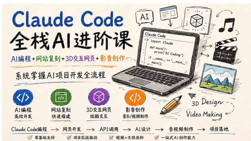 Claude Code全栈AI进阶课-更新；AI编程+网站复刻+3D交互网页+影音创作，系统掌握AI项目开发全流程-云途创业网
