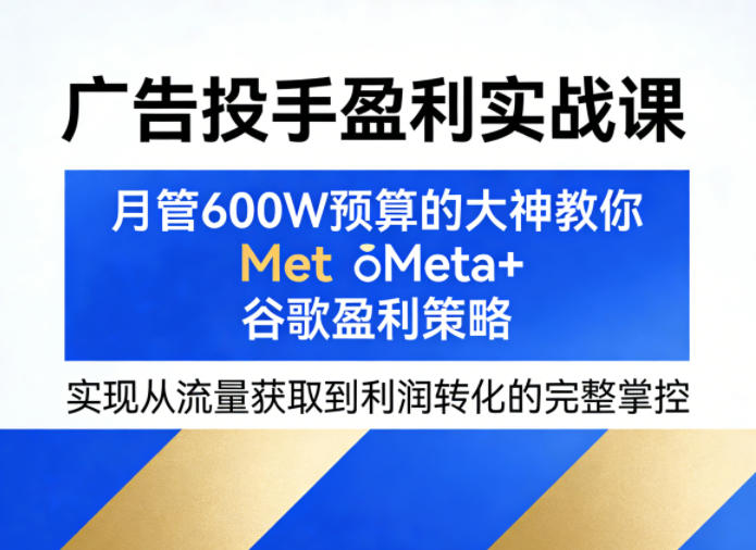 广告投手盈利实战课，月管600W预算的大神教你Meta+谷歌盈利策略，实现从流量获取到利润转化的完整掌控-云途创业网
