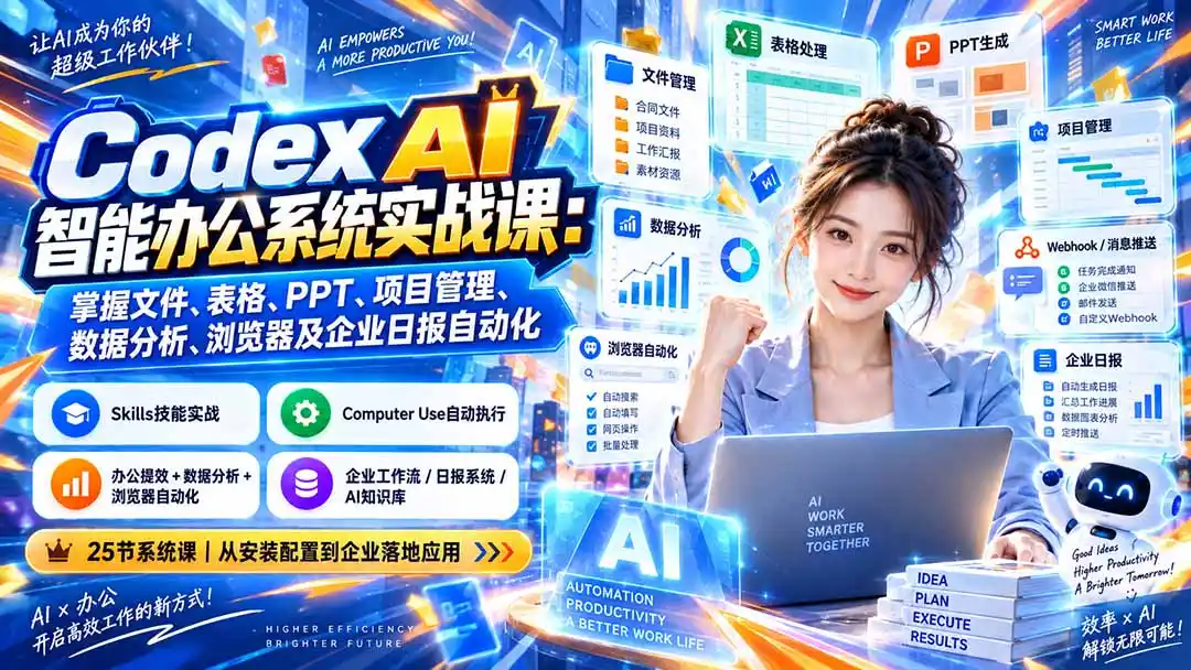 Codex AI智能办公系统实战课：掌握文件、表格、PPT、项目管理、数据分析、浏览器及企业日报自动化-云途创业网