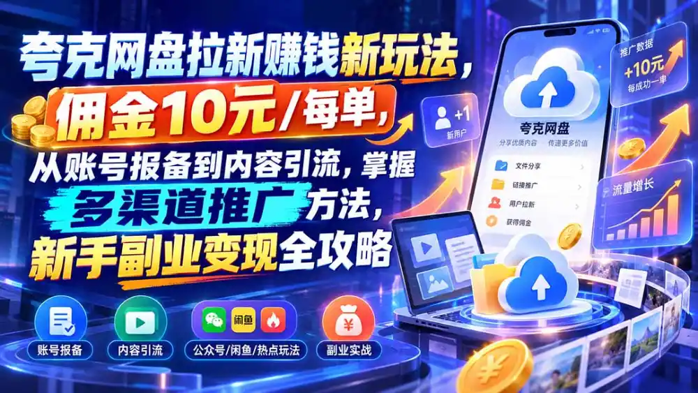 夸克网盘拉新赚钱新玩法，佣金10元/每单，从账号报备到内容引流，掌握多渠道推广方法，新手副业变现全攻略-云途创业网