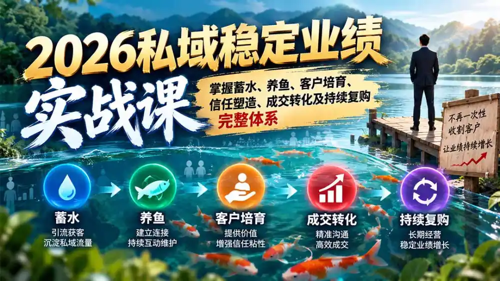 2026私域稳定业绩实战课:掌握蓄水、养鱼、客户培育、信任塑造、成交转化及持续复购完整体系-云途创业网