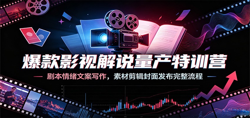 爆款影视解说量产特训营：剧本情绪文案写作，素材剪辑封面发布完整流程-云途创业网