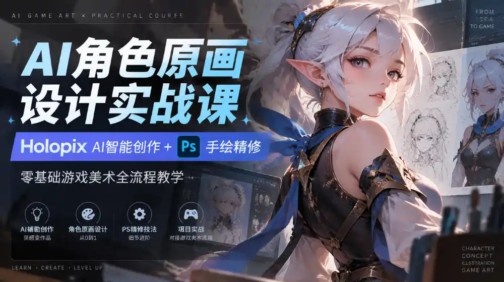 AI角色原画设计实战课｜Holopix AI智能创作+PS手绘精修，零基础游戏美术全流程教学-云途创业网
