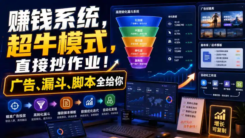 賺钱系统,超牛模式,直接抄作业!广告、漏斗、脚本全给你【原创双语字幕】-云途创业网