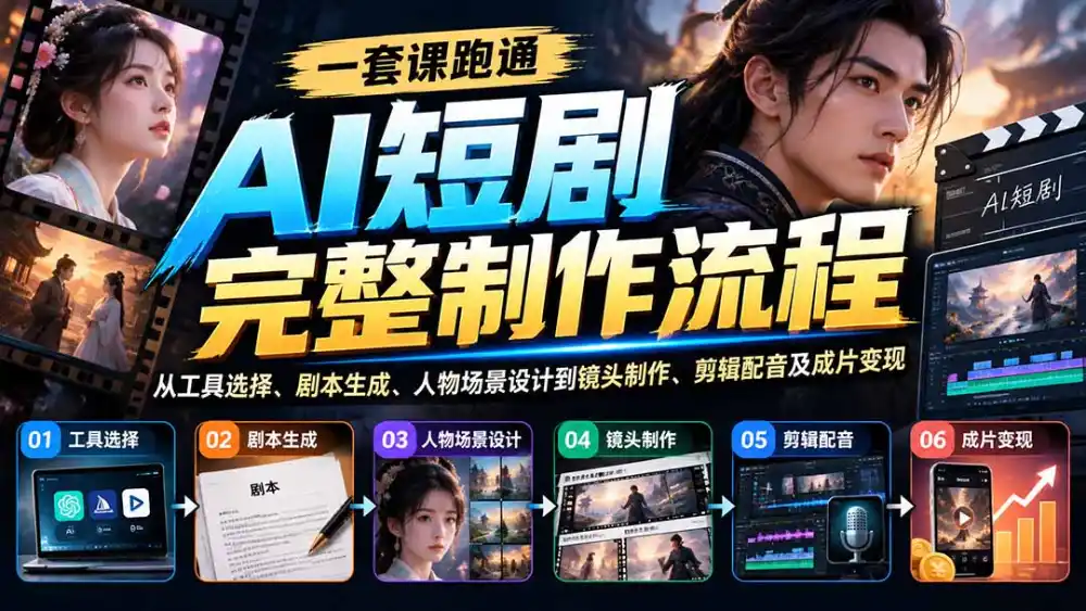 一套课跑通AI短剧完整制作流程：从工具选择、剧本生成、人物场景设计到镜头制作、剪辑配音及成片变现-云途创业网