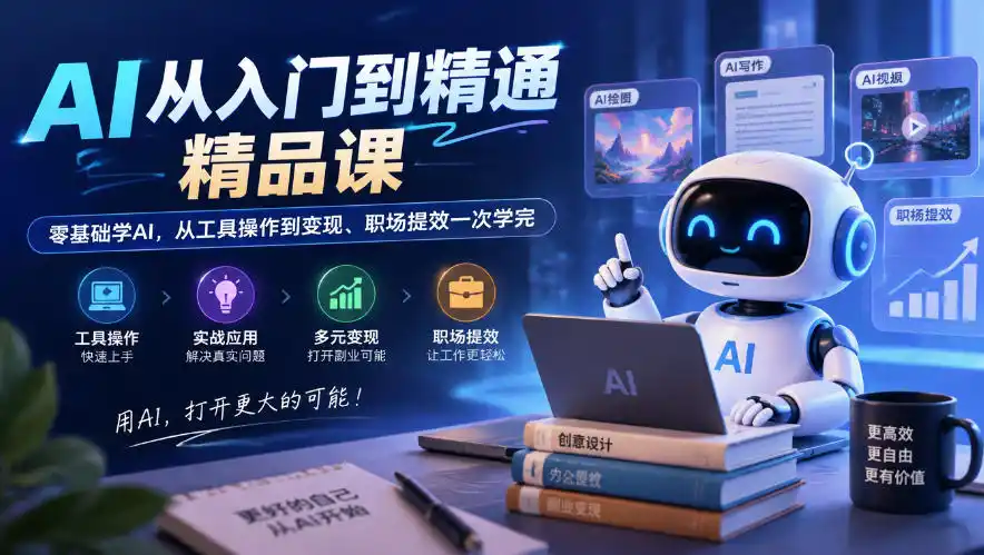 AI从入门到精通精品课，零基础学AI，从工具操作到变现、职场提效一次学完-云途创业网