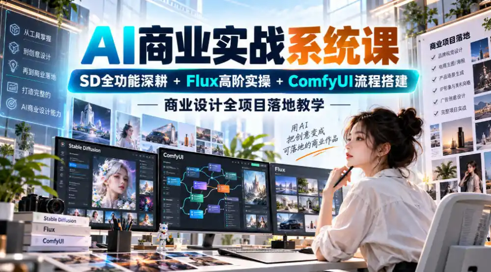 AI商业实战系统课｜SD全功能深耕+Flux高阶实操+Comfyui流程搭建，商业设计全项目落地教学-云途创业网