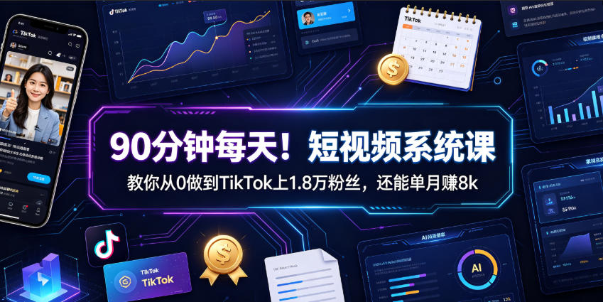 90分钟每天！短视频系统课教你从0做到TikTok上1.8万粉丝，还能单月賺8k【原创双语字幕】-云途创业网