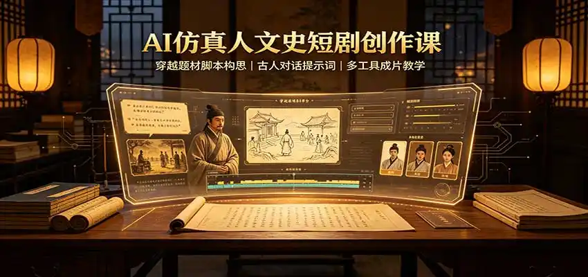 AI仿真人文史短剧创作课：穿越题材脚本构思，古人对话提示词，多工具成片教学-云途创业网