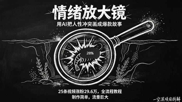AI制作“情绪放大镜“视频,25条视频涨粉29.6W粉,流量巨大,制作简单,全流程教程-云途创业网