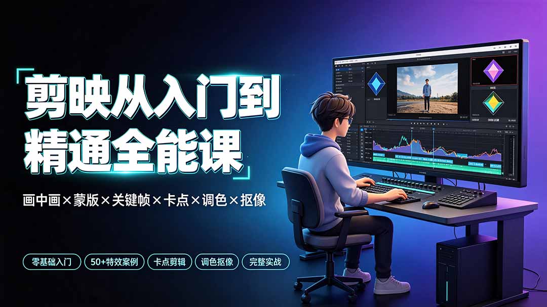 剪映从入门到精通全能课：画中画×蒙版×关键帧×卡点×调色×抠像，一站式掌握剪辑核心技能-云途创业网
