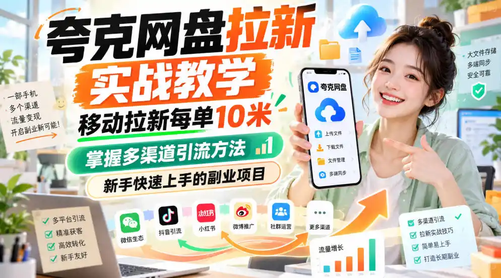 夸克网盘拉新实战教学，移动拉新每单10米，掌握多渠道引流方法，新手快速上手的副业项目(更新1017)-云途创业网