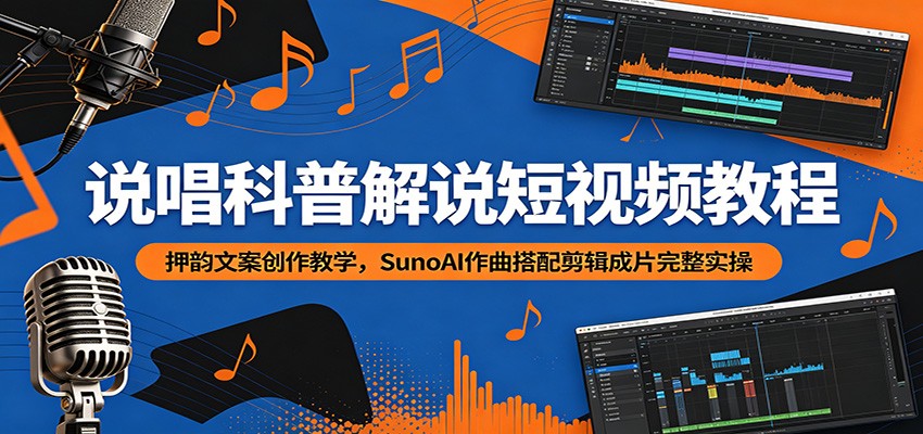 说唱科普解说短视频教程：押韵文案创作教学，SunoAI作曲搭配剪辑成片完整实操-云途创业网