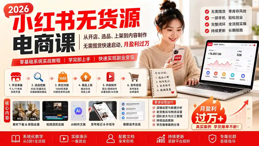 小红书无货源电商课(8月30更新-云途创业网