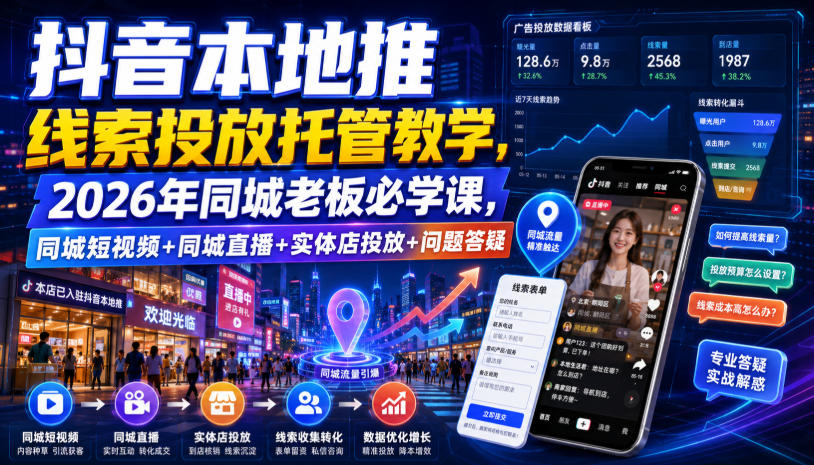 抖音本地推线索投放托管教学,2026年同城老板必学课,同城短视频+同城直播+实体店投放+问题答疑-云途创业网