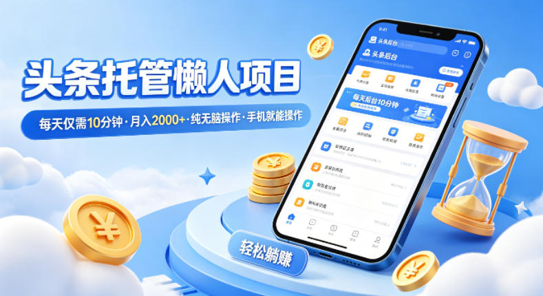 头条托管懒人项目，每天仅需10分钟，月入2000+，纯无脑操作，手机就能操作【揭秘】-云途创业网