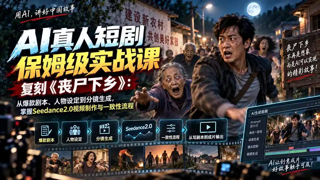 AI真人短剧保姆级实战课，复刻《丧尸下乡》：从爆款剧本、人物设定到分镜生成，掌握Seedance2.0视频制作与一致性流程-云途创业网