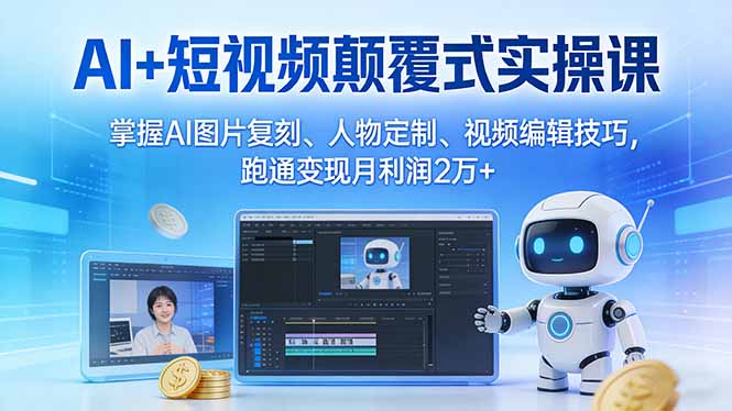 AI+短视频颠覆式实操课:掌握AI图片复刻、人物定制、视频编辑技巧,跑通变现月利润2万+-云途创业网