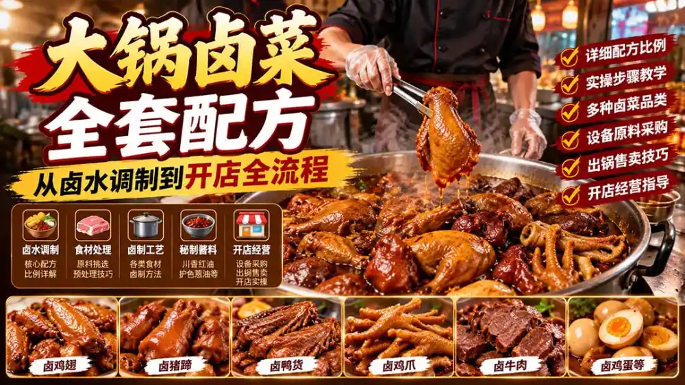 大锅卤菜全套配方,从卤水调制到开店全流程,感觉学会了去摆摊也不错-云途创业网