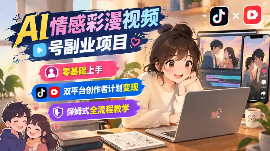 AI情感彩漫视频号副业项目，零基础上手，双平台创作者计划变现，保姆式全流程教学-云途创业网