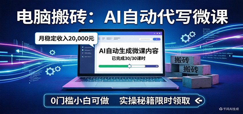 电脑搬砖AI自动代写微课,月稳定2W,0门槛小白可做,实操秘籍-云途创业网